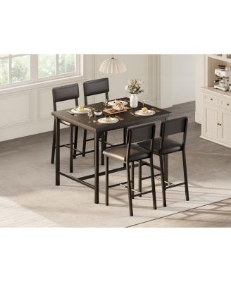 Dining Table Set for 4 W/Footrest & Backrest,  Kitchen Table Set with Corner Protector, for Small