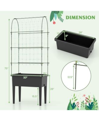 Raised Garden Bed w/ Trellis Water Level Observer Drainage Holes Climbing Net