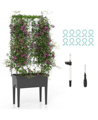 Raised Garden Bed w/ Trellis Water Level Observer Drainage Holes Climbing Net