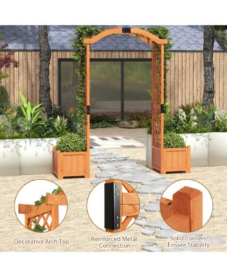 Wooden Garden Arbor w/ 2 Planter Boxes Drainage 6 FT Solid Wood Arbour Trellis