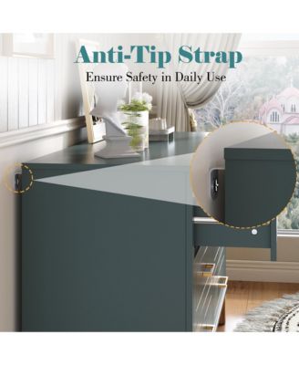 6 Drawer Double Dresser Modern Mid Century Storage Cabinet and Solid Wood Legs Metal Handles for Bedroom Kids Room Living Room