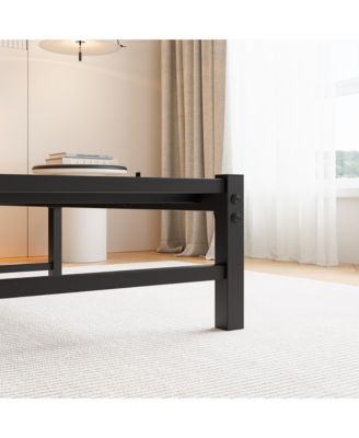 Metal Bed Wooden Headboard RGB Lights Charger Storage