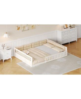 Wood Upholstered Platform Bed Guardrail Fluffy Pillows Pine Wood MDF