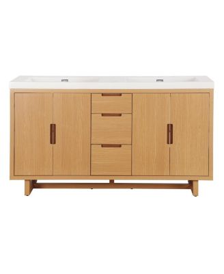 59.3" Modern Bathroom Vanity With Resin Sink, Solid Wood MDF Handle-Free, 4 Doors 3 Drawers Soft-Close