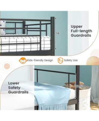 Metal Bunk Bed with Ladder and Full Length Safety Guardrails