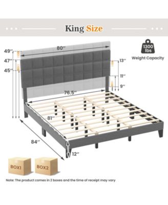 King Size Modern Linen Bed Frame with Adjustable Headboard
