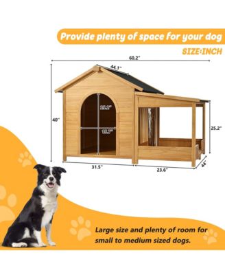 60" Large Outdoor Dog Kennel – Insulated Waterproof House with Porch, Asphalt Roof & Elevated Floor, for Medium & Large Dogs