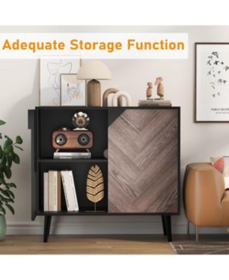 31 Point 5 Inch Storage Cabinet with Shelf and Doors Heavy Duty Woodgrain Finish for Dining Room Living Room and Entryway