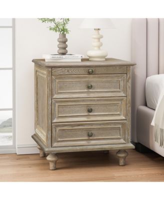 Chic Luxurious Premium Neutral Nightstand with 4 Drawers Bedroom Bedside Storage Table