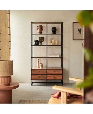 Acacia Wood and Metal Bookcase 175 cm