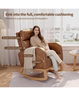 Sherpa Upholstered Rocking Chair, Adjustable Recliner with Arm Pocket, Cozy Nursery & Living Room Chair