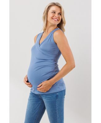Maternity Sleeveless Ruched V-Neck Wrap Nursing Tank Top