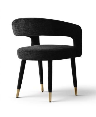 Chenille Upholstered Dining Armchairs Set of 2 with Curved Back