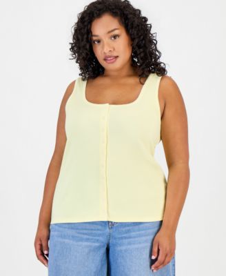 Trendy Plus Size Button-Down Ribbed Tank