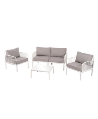 5 Piece Modern Outdoor Patio Sectional Conversation Set with Square Coffee Table Waterproof Thick Cushions