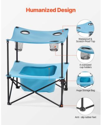 Folding Camping Table, 600D Waterproof Oxford Top with 4 Cup Holders, Carry Bag