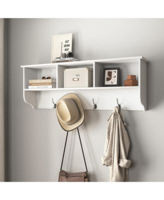 Wall Mounted Coat Rack - Wooden Storage Shelf with 4 Dual Hooks and 3 Shelves for Living Room
