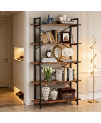 5 Tier Bookshelf, Industrial Etagere Bookcase, Open Design Display Shelf Unit with Heavy-Duty Metal Frame for Living Room, Home Office, Study