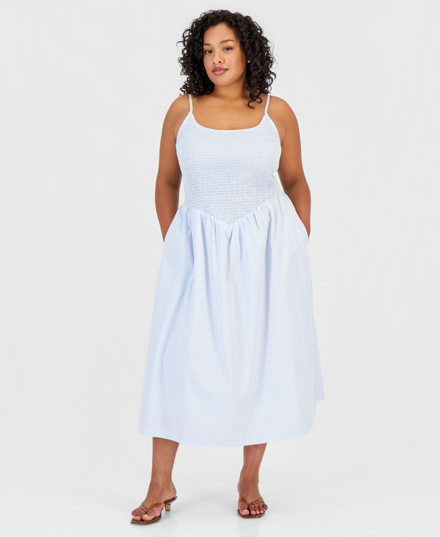 Женское платье And Now This Cotton Gingham Smocked Midi, цвет: В мелкую клетку — фото 2