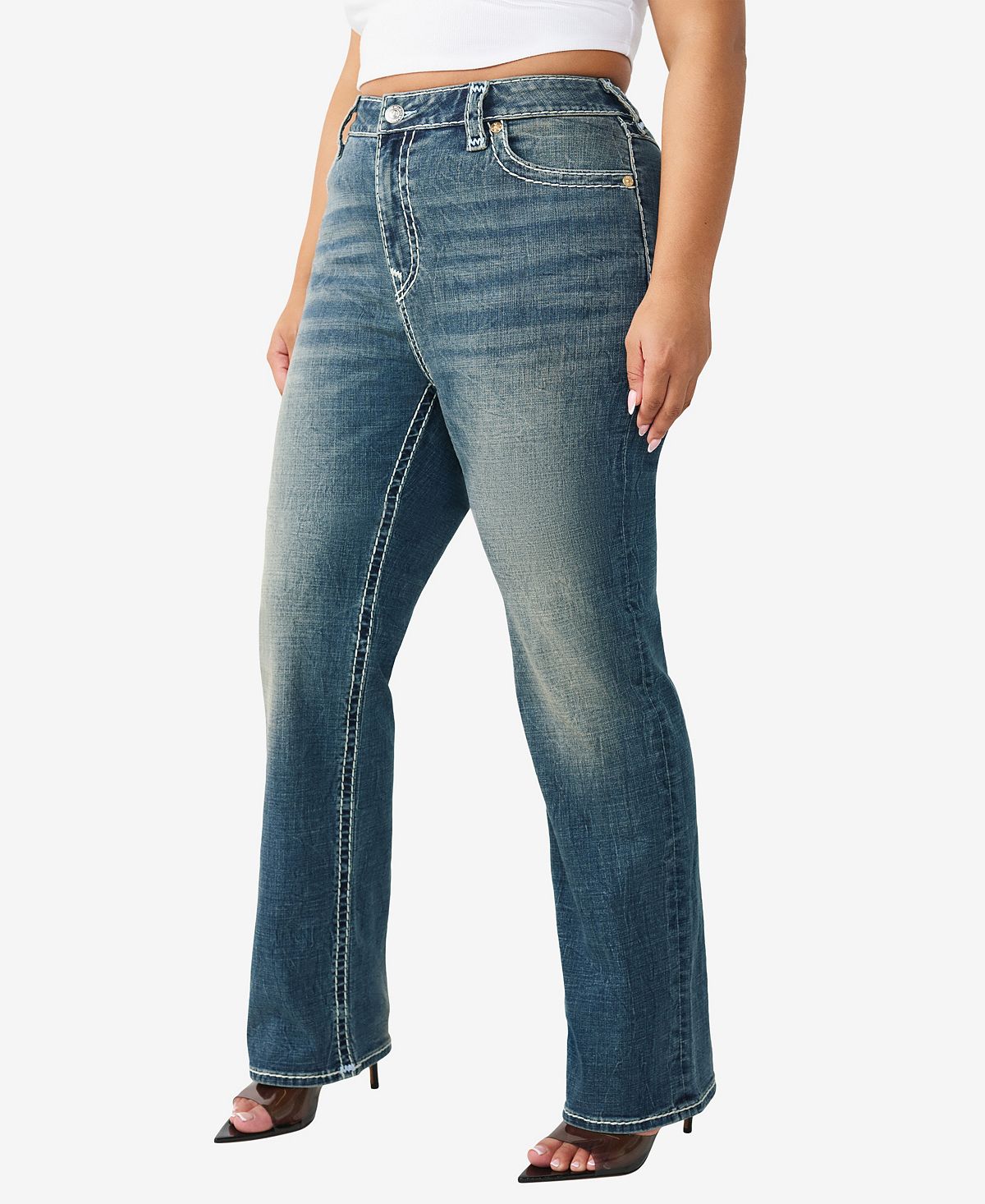 True Religion Plus Size Billie Mid-Rise Straight Super T Flap Jeans view 2 — MAYCSS fashion products