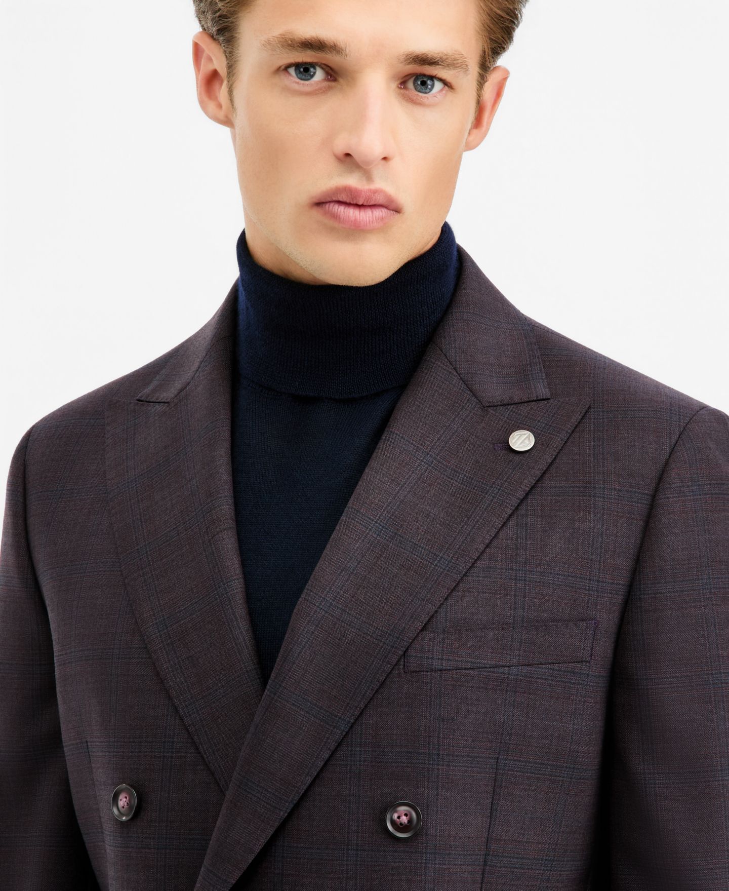 Мужская куртка Ted by Ted Baker Modern-Fit Burgundy Plaid Suit Separate Double-Breasted, цвет: Фиолетовый — фото 2