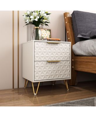 Versatile Neutral Nightstand with 2 Drawers Modern Bedroom Furniture Bedside End Table