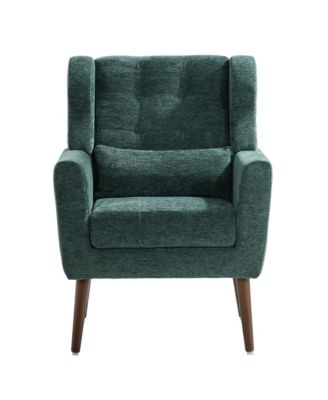 Chenille Accent Chair, Modern Upholstered Armchair with Waist Pillow and Tapered Wooden Legs for Living Room, Small Space