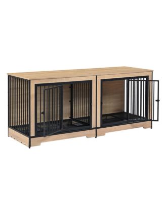 Double Room Dog Crate Furniture – XL Wooden Kennel with Trays for 2 Large Dogs