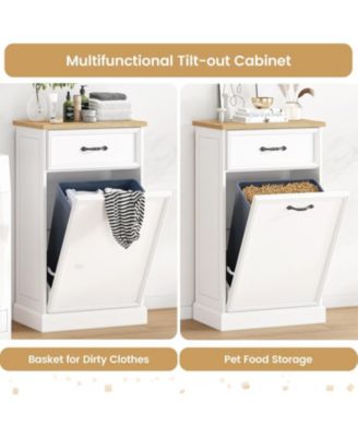 Trash Cabinet Tilt Out, Hidden Trash Storage Cabinet 10 gal, Freestanding White Garbage Can Cabinet for Kitchen Dining Living