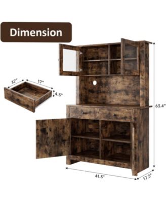 Kitchen Cabinet with Microwave Stand & Drawers, Large Storage Hutch with Adjustable Shelves, Freestanding Coffee Bar Station for Kitchen