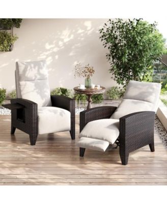 Wicker Recling Patio Chair with Independent Adjustable Back and Footrest Air Pump Lay Flat Reclining Chair Outdoor Recliner Chair
