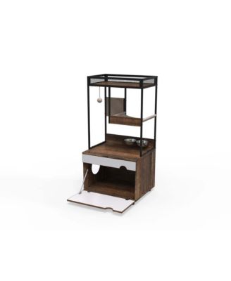 Cat Litter Box Enclosure with Cat Tree Tower – 2-in-1 Hidden Cat Furniture Cabinet