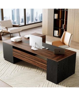 L Shaped Executive Desk with File Cabinet, 78.7'' Extra Large Home Office Desk with Drawers, Professional Spacious Workstation