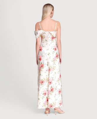 Women's Floral Satin Bias Cut Maxi Dress