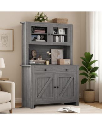Kitchen Cabinet with Microwave Stand & Drawers, Large Storage Hutch with Adjustable Shelves, Freestanding Coffee Bar Station for Kitchen