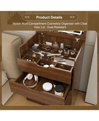 Elegant Modern Wooden Nightstand with Storage Space Finish Bedside Table for Bedroom Living Room