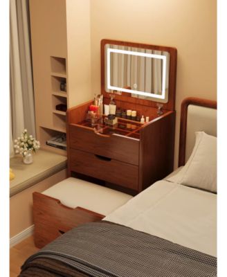 Elegant Modern Wooden Nightstand with Storage Space Finish Bedside Table for Bedroom Living Room