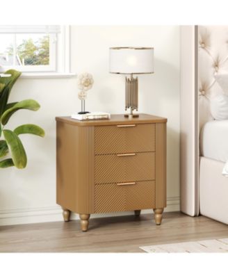 Elegant Modern Wooden Nightstand with 3 Drawers Natural Finish Bedside Table for Bedroom Living Room