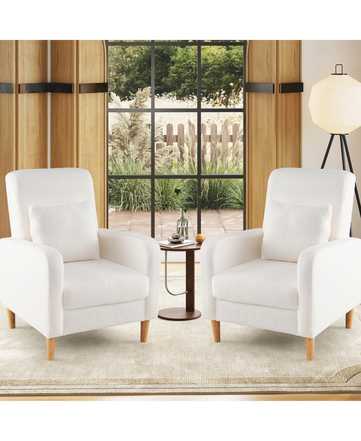 Sugift Modern Upholstered Sofa chair with Lumbar Pillow and Teddy Fleece Cover