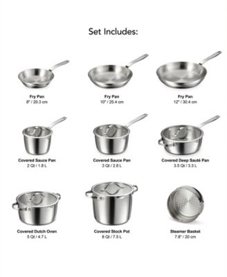 Tempo Tri-Ply Base Stainless Steel 14-Pc. Cookware Set with Glass Lids