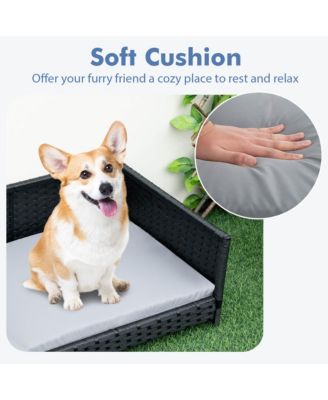 Rattan Dog Bed w/ Waterproof Soft Cushion Metal Frame for Medium Small Dogs Cats