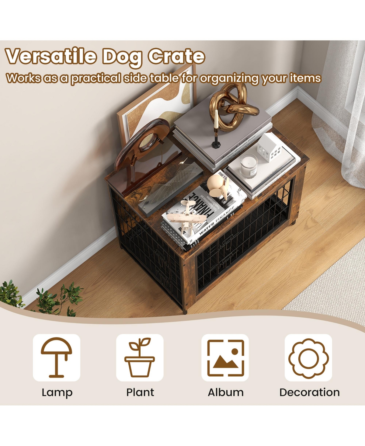 Gymax Industrial Dog Crate Furniture Heavy-duty Kennel Cage w/ 3 Chew-proof Walls