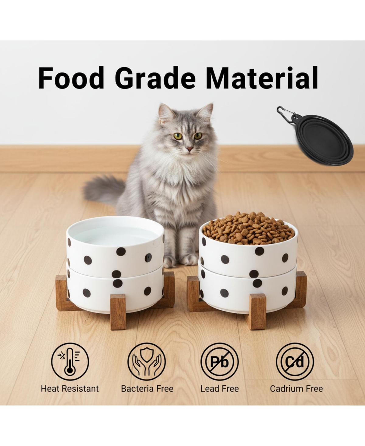 Aronkl Ceramic Cat Dog Bowl Set With Stand Anti Slip 2 Bowls Dishwasher Microwave Safe Raised For Food Water