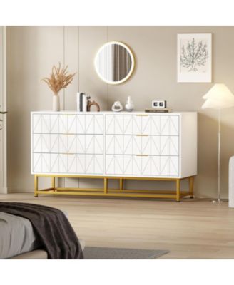 6 Drawer Dresser for Bedroom with Metal Legs, Storage Chest Cabinet Organizer for Living Room, Hallway, Entryway