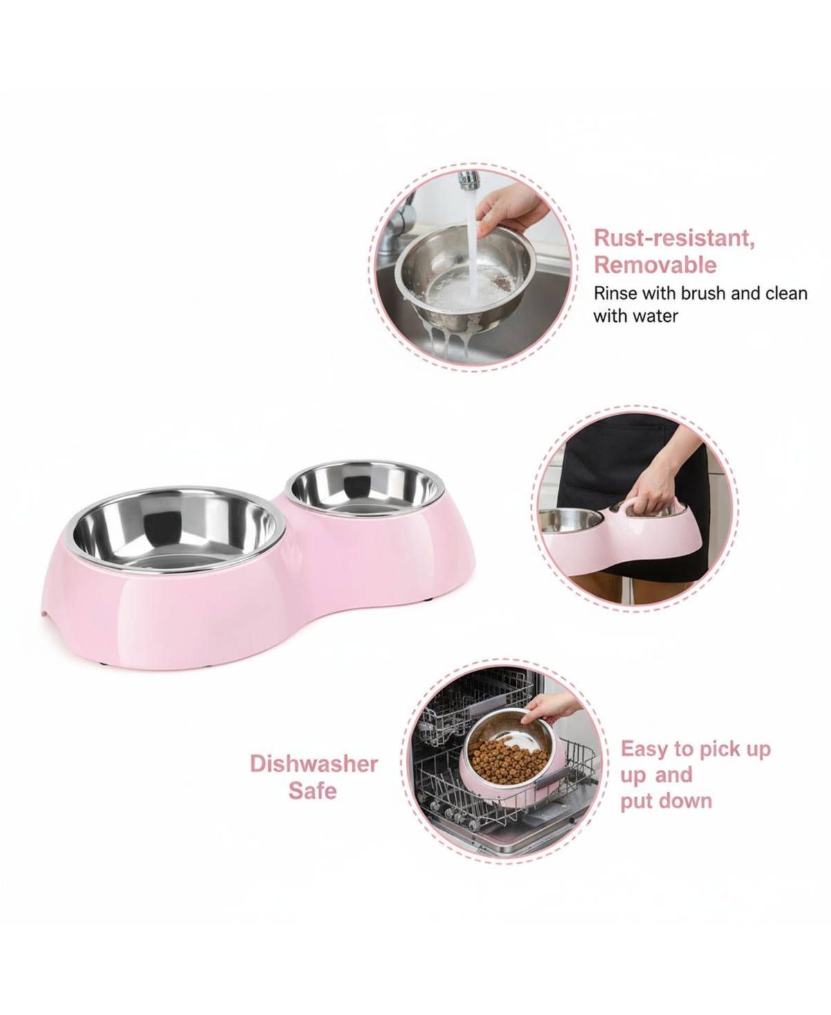 Aronkl Stainless Steel Pet Feeder Set 2 Non-Slip Bowls Elevated Stand Food Water for Kittens