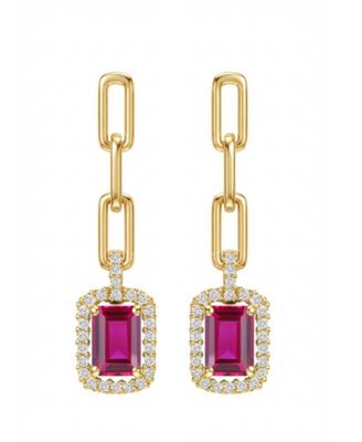 Lab Grown Ruby (1-1/3 ct. t.w.) & Lab Grown White Sapphire (1/4 ct. t.w.) Drop Earrings in 14k Gold Over Sterling Silver (Also Available in Multi-Stones)
