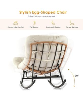 2Pcs Papasan Rocking Chair with Foot Rest, Oversized Papasan Chair with Thick Removable Cushion and Metal Frame, PE Rattan Rocker