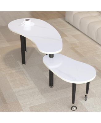 360° Rotatable Coffee Table, Nesting Coffee Tables with Swivel Function, Modern Wood Oval Center Table for Living Room