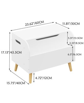 Kids Toy Storage Box - Wooden Toy & Book Organizer with 4 Wood Legs, Front Bookshelf, Flip-Top Lid and Safety Hinge for Playroom