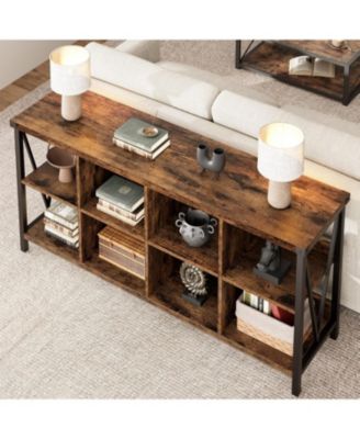 Entryway Console Table, 3 Tier Industrial Metal Sofa Table with 8 Cube Storage Organizer, Behind Couch Table, Hallway Table for Entry, Living